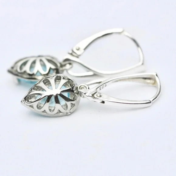 New Sky Blue Topaz Earrings Sterling Silver , December Birthstone - Picture 2 of 10